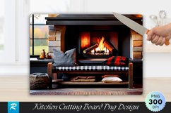 Cozy Rustic Bench by the Fireplace Cutting Board PNG Product Image 1