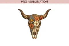 Floral Cow Skull PNG | Boho Western Skull Clipart Product Image 2