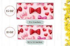 Pink Bows Mug Wrap Design, Cartoon Love Hearts Mug Design Product Image 2
