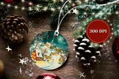 Christmas Village Ornament, Cute Winter Round Ornament PNG Product Image 2