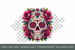 Skull watercolor, Floral skull art, Gothic flowers Clipart Product Image 2
