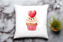 Cute Heart Cupcake Watercolor Clipart Sublimation PNG Product Image 3