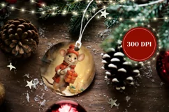 Christmas Round Ornament PNG, Christmas Mouse Product Tag Product Image 2