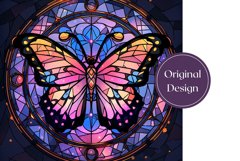 Stained Glass Butterfly Tumbler Wrap Design, Butterflies PNG Product Image 2