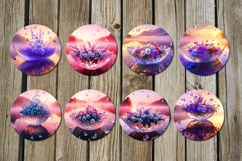Fantasy sunset | 8 Round earring Sublimation designs Product Image 2