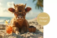 Summer Cow Tumbler Wrap Design, Summer Animals Sublimation Product Image 2