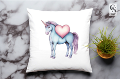 Watercolor Heart Unicorn Clipart Sublimation PNG Product Image 2