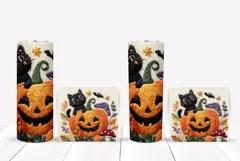 Knitted Halloween Tumbler, Halloween Black Cat Tumbler Print Product Image 2
