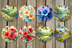 Retro flowers| 8 Car coaster &amp; key chain sublimation designs Product Image 2