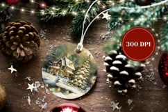 Watercolor Christmas Village Ornament, Christmas Tree PNG Product Image 2