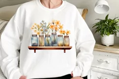 Flower Mason Jar Clipart, Watercolor Mason Jar Sublimation Product Image 2