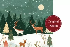Christmas Tumbler Wrap, Christmas Night Tumbler, Deer PNG Product Image 2