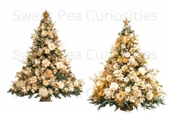 Christmas, Tree, Gold, Ephemera, PNG, watercolor, Clipart Product Image 2