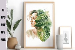 Monstera Girl Watercolor Clipart Product Image 3