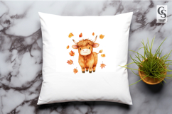 Highland Cow With Leaves Clipart Sublimation PNG Product Image 2