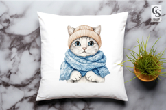 Watercolor Winter Cat Clipart Sublimation PNG Product Image 2