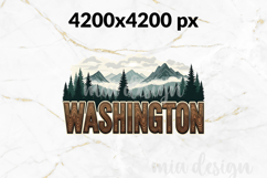 Washington PNG, Vintage Mountain Lake Forest Sublimation Product Image 2