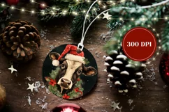Christmas Ornament PNG, Christmas Cow Sublimation Ornament Product Image 2