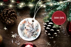 Watercolor Christmas Ornament PNG, Winter Wolf Sublimation Product Image 2