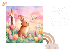 Easter Bunny Pillow Case, Watercolor Tulips Pillow Product Image 2