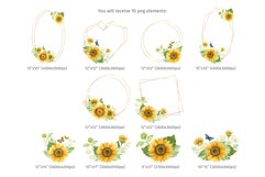 Watercolor sunflowers with gold frames Product Image 2