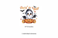 Trick or Treat, Halloween Lettering PNG, Ghost and Pumpkin Product Image 2