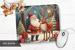 Santa and Reindeer with Ornamented Trees Mouse Pad PNG Product Image 1