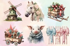 Pastel Christmas Farmhouse Clipart Bundle, Christmas Farmhou Product Image 3
