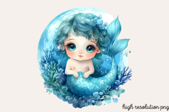 Pastel Cute Mermaid Watercolor Clipart PNG Product Image 1