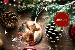 Christmas Cow Ornament Design, Baby Cow Sublimation Ornament Product Image 2