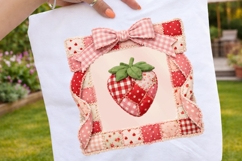 Patchwork Strawberry In Coquette Frame PNG Product Image 2