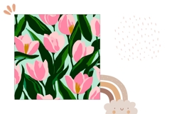 Pink Tulips Pillow Template, Floral Pillow Case Sublimation Product Image 2