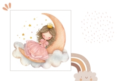 Watercolor Princess Pillow Design, Cartoon Moon Pillow PNG Product Image 2