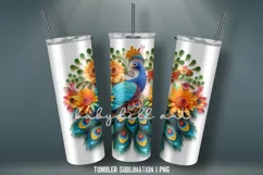3D Paper Quilling Peacock Birds Tumbler Wrap Sublimation Product Image 2