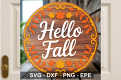 Hello Fall Sign SVG | Pumpkin Round Door Hanger Cut File Product Image 2