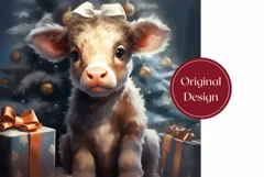 Christmas Tumbler Wrap Sublimation, Baby Highland Cow PNG Product Image 2