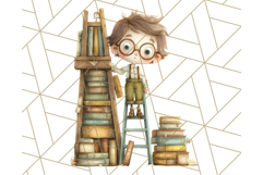 Whimsical Library Clipart with Cozy Readers and Books Product Image 2
