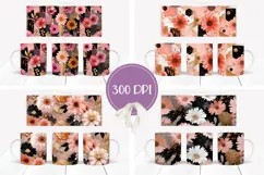 Art Flowers Mug Designs, Floral Mug Sublimation PNG Product Image 2