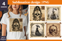 Post Stamp Vintage Halloween Skull. Lady in a cemetery Product Image 1