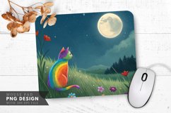 Moonlit Meadow with Rainbow Cat Mouse Pad PNG Design Product Image 1