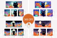 Cartoon Halloween Cat Mug Template, Pumpkins Mug Wrap Design Product Image 2