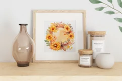 Watercolor Fall Wreath PNG, Sunflower Wreath Sublimation Product Image 2
