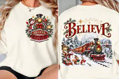 Christmas Train Front Back PNG, Believe Christmas Front Back Product Image 2