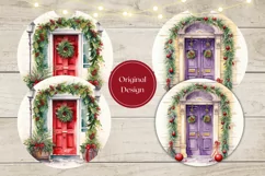 Watercolor Christmas Door Car Coaster, Christmas Sublimation Product Image 2