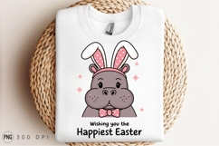 Cute Hippo With Bunny Ears Easter Sublimation PNG Product Image 2
