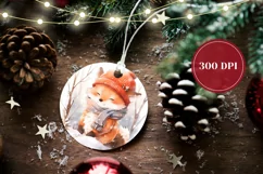 Christmas Ornament PNG, Watercolor Winter Fox Sublimation Product Image 2