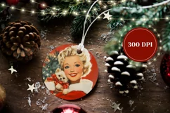 Vintage Christmas Ornament, Retro Christmas Round Ornament Product Image 2