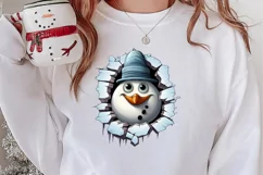 Watercolor Peeking Santa and Snowman Clipart, Christmas PNG Product Image 2