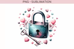 Lock and Key Love Retro PNG for Happy Valentines Day Product Image 1