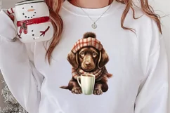 Christmas Dog And Coffee Clipart, Christmas Clipart Product Image 2